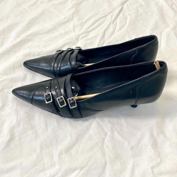 NEW Black Silver Vagabond Lykke 90s Style Leather Buckled Kitten Heels US 6 - Picture 4 of 8